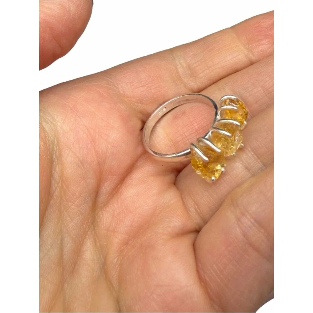 Citrine Ring Size 8.5 Solid 925 Sterling Silver Raw Rough Natural Stone